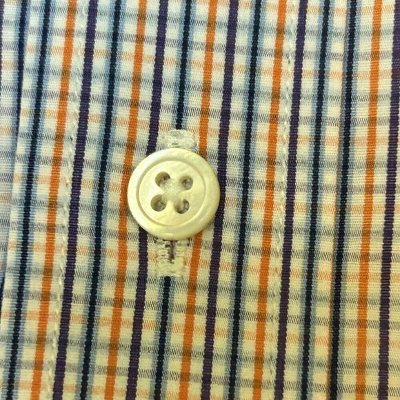 J.McLaughlin Shirt Mens Large Slim Fit Button Up Plaid Blue Orange 100% Cotton - Picture 5 of 13
